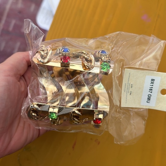 Body Rythm NEW YORK Gold Wide Cuff Bracelet Multicolor Gems Chunky - Picture 3 of 3